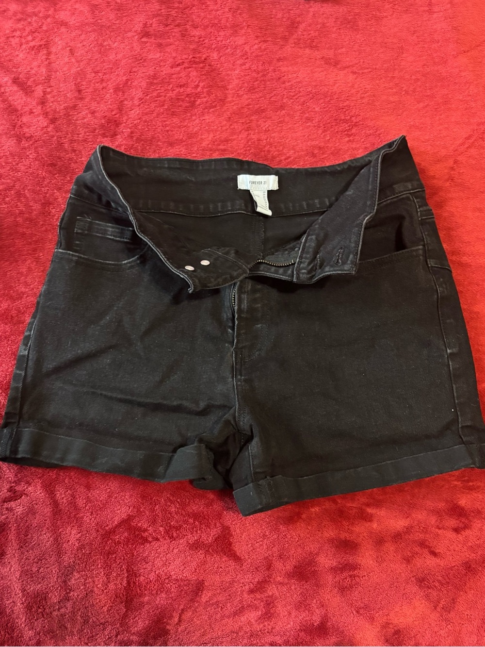 Forever 21 Black High-Rise Cuffed Denim Shorts